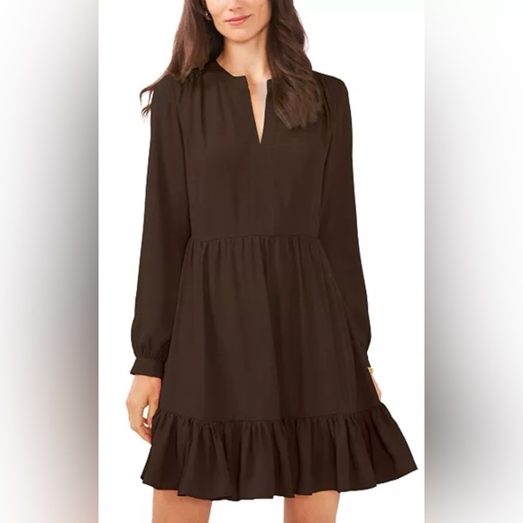Vicente Camuto Sizes, S, M Chocolate Torte Ruched Flounce Dress - Picture 1 of 13